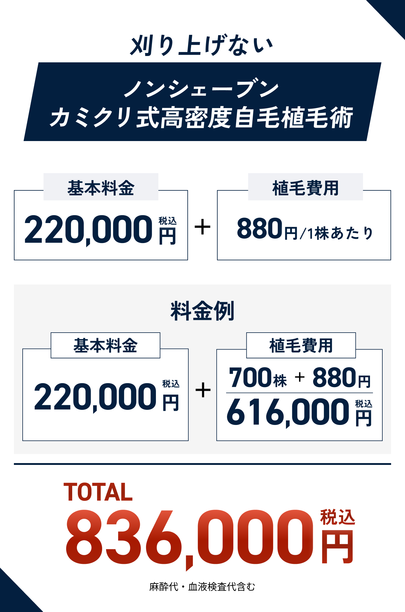 ノンシェーブンカミクリ式高密度自毛植毛術の費用イメージ
